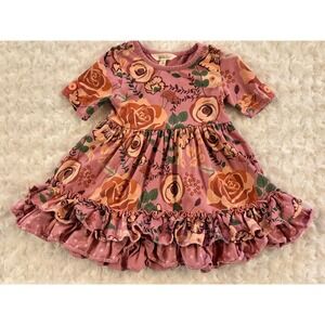 Matilda Jane Pink Floral Rose Stacked Ruffle Twirl Dress 2 EUC